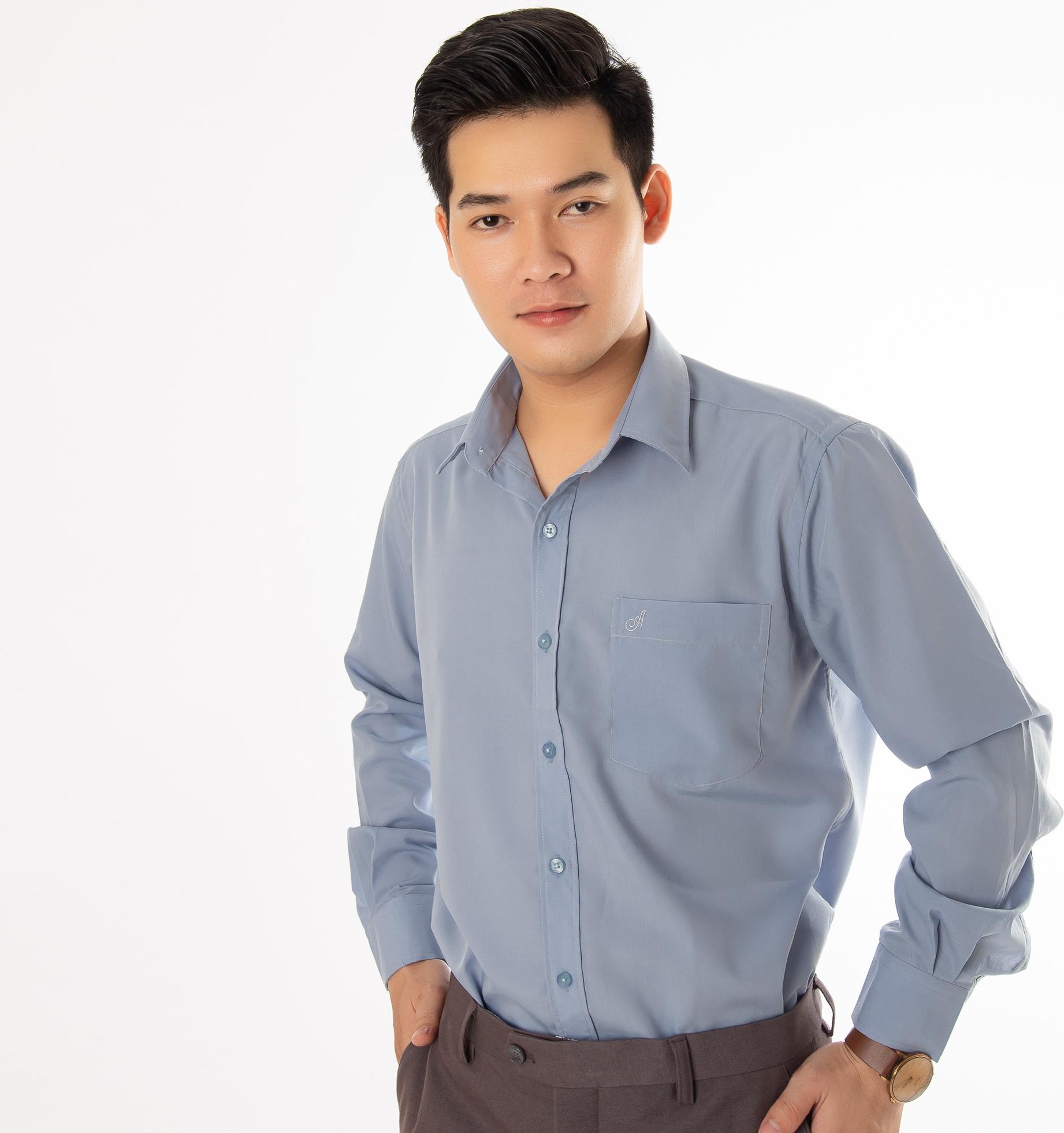 Áo sơ mi nam Amazing, màu xanh biển, tay dài, vạt bầu, vải kate silk mềm mịn thoáng mát, thời trang công sở cao cấp - Xám đá-0903 - 3XL