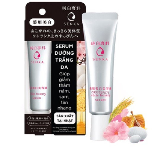 Serum dưỡng trắng da - mờ thâm nám Senka White Beauty 35g 15046 tặng Mặt nạ dưỡng da The Faceshop Real Nature (1 miếng)