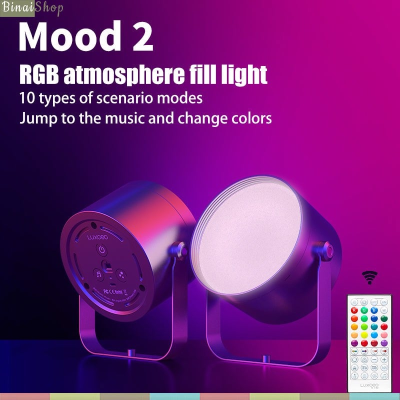 Luxceo Mood 2 - Đèn LED Cho Quay Phim, Chụp Hình, Hỗ Trợ 10 Hiệu Ứng, Điều Khiển Từ Xa, Đổi Màu Theo Âm Nhạc- Hàng chính hãng