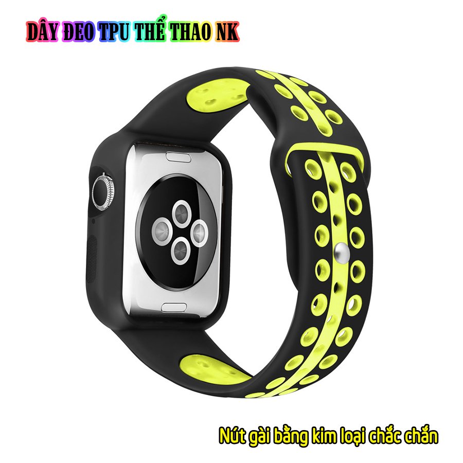 Dây Đeo liền ốp dành cho Apple Watch size 38/40/42/44mm TPU thể thao viền màu - Đen Vàng (tặng dán KCL theo size)