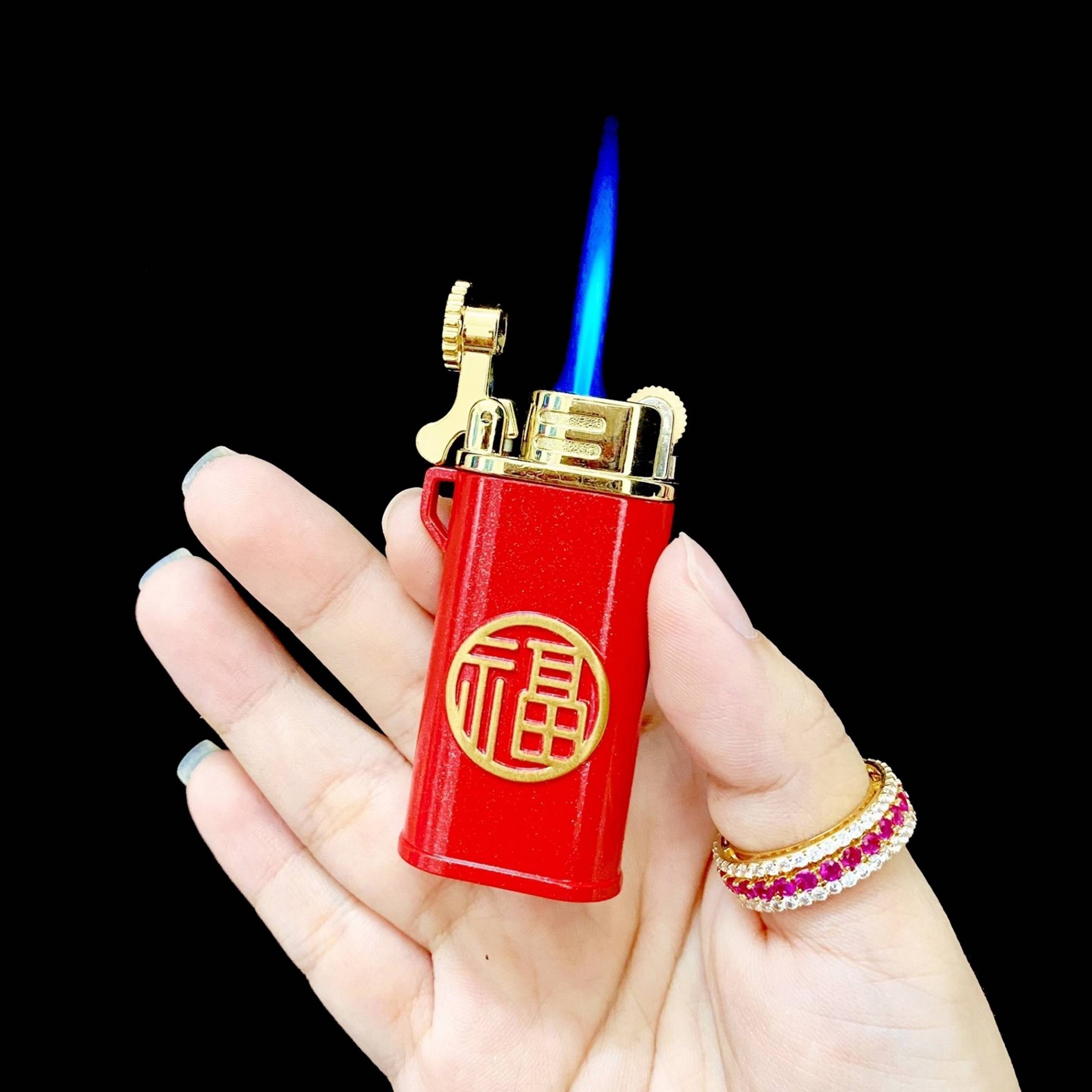 Hột quẹt bật lửa khè gas đá rãnh tay CHIEF CF220F CHỮ PHÚC kim loại - xài gas