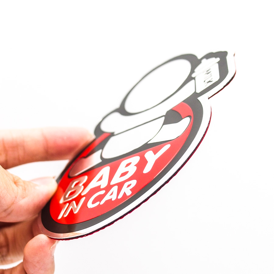 Sticker hình dán metal Baby in car - Màu đỏ