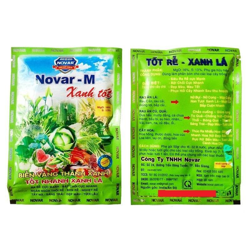 10 GÓI PHÂN BÓN XA LÁ NOVAR-MAG GÓI 50G CHỐNG VÀNG LÁ, GÂN XANH