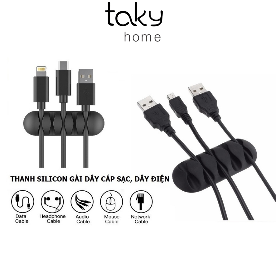 Thanh Silicon 5 Lỗ Kẹp Dán Cố Định Dây Cáp Sạc, Dây Điện, Tai Nghe Sắp Xếp Gọn Gàng Cho Bàn Làm Việc nhiều Màu Lựa Chọn - TakyHome 5679