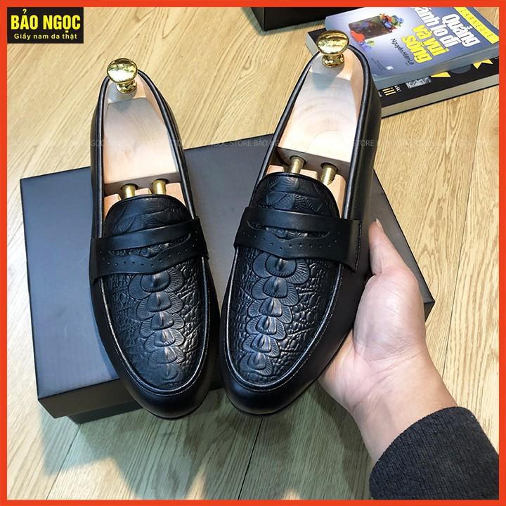 Giày Lười Nam Da Pu Thật Dập Vân Cá Sấu Thời Trang - Băng Én - Đế Cao Su Đúc Cao 3cm - Mã K8839