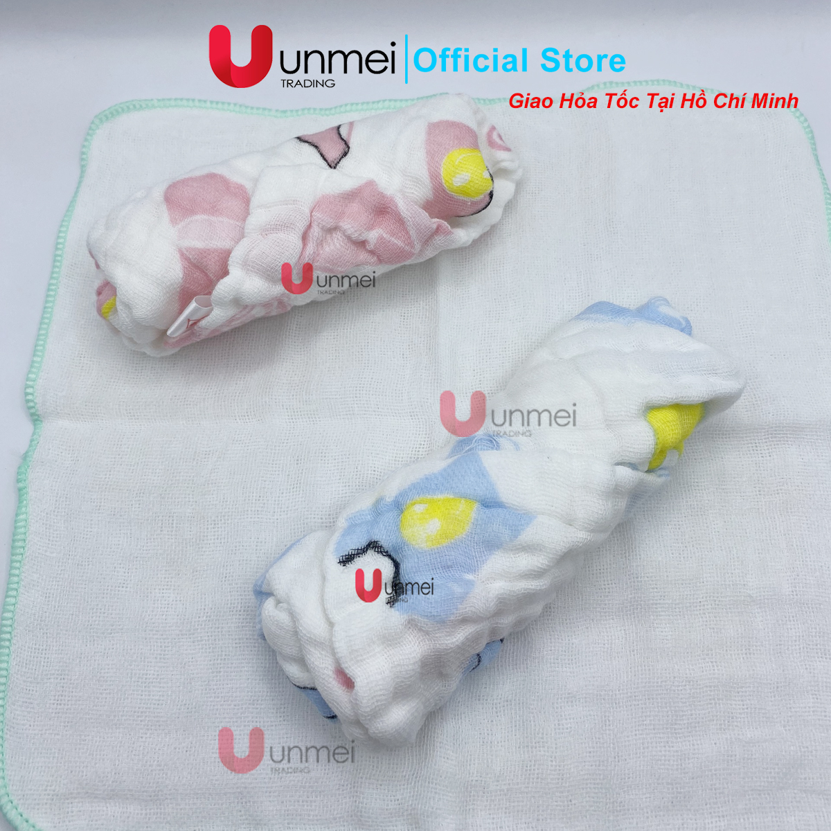 Set 10 Khăn Xô, Khăn Sữa UNMEI Dày 6 Lớp 100% Cotton An Toàn, Thấm Hút Tốt, Tiện Lợi Cho Trẻ Từ Sơ Sinh (5 Khăn Xô Trắng KT25x25cm, 5 Khăn Xô Nhăn Hình 30x30cm)