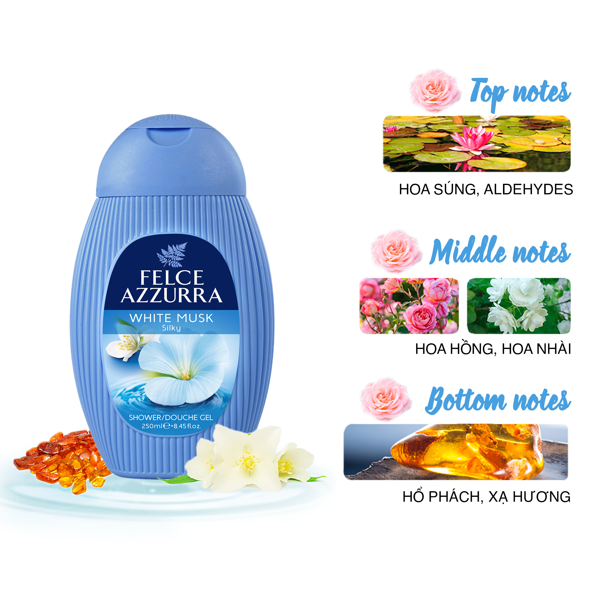 Sữa tắm hương nước hoa Ý Felce Azzurra xạ hương trắng 250ml