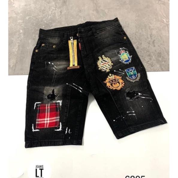 quần short jean nam đen xanh khóa kéo lệch thêu logo nhiều mẫu mới hot nhất,vải jean dày mềm kiểu dáng trẻ trung