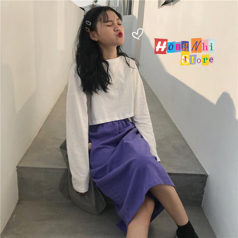 Áo Croptop Trơn Tay Dài Dáng Rộng Long Tee Ulzzang - MM