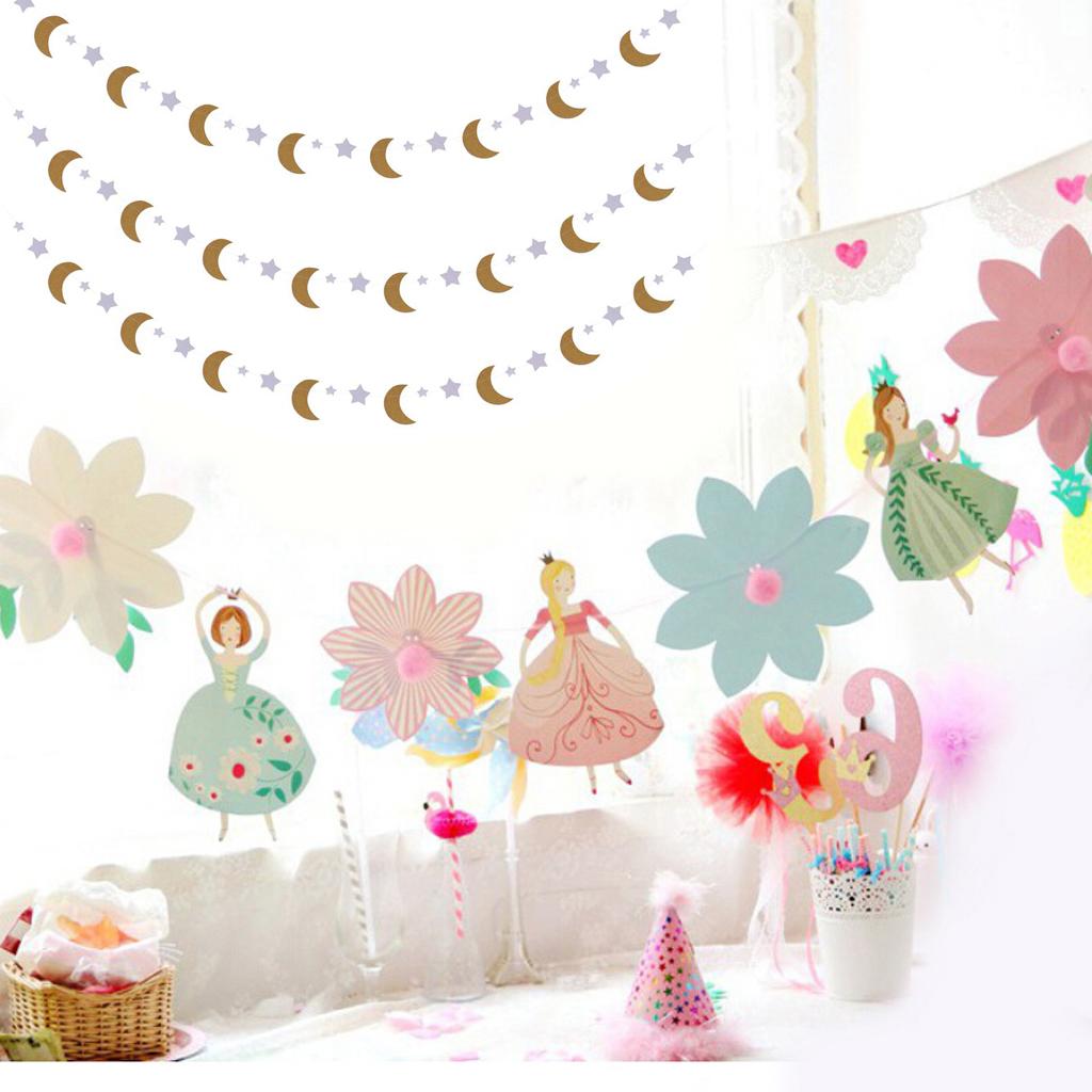Glitter Moon & Star Bunting Banner for Kids Room Nursery Hanging Decoration