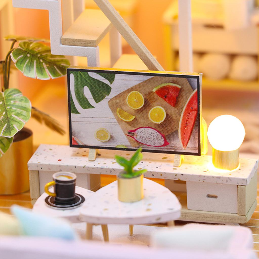 DIY Dollhouse Miniature Kit with Furniture Kits 3D Wooden Miniature House - 2 Stories Miniature Dolls House Cottage Building Model