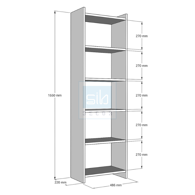 Kệ Sách Gỗ Để Sàn Phòng Khách SIB Decor Gỗ Chống Ẩm, Kèm Pát Chống Đổ An Toàn Cỡ Lớn 155 x 48,6 x 22cm