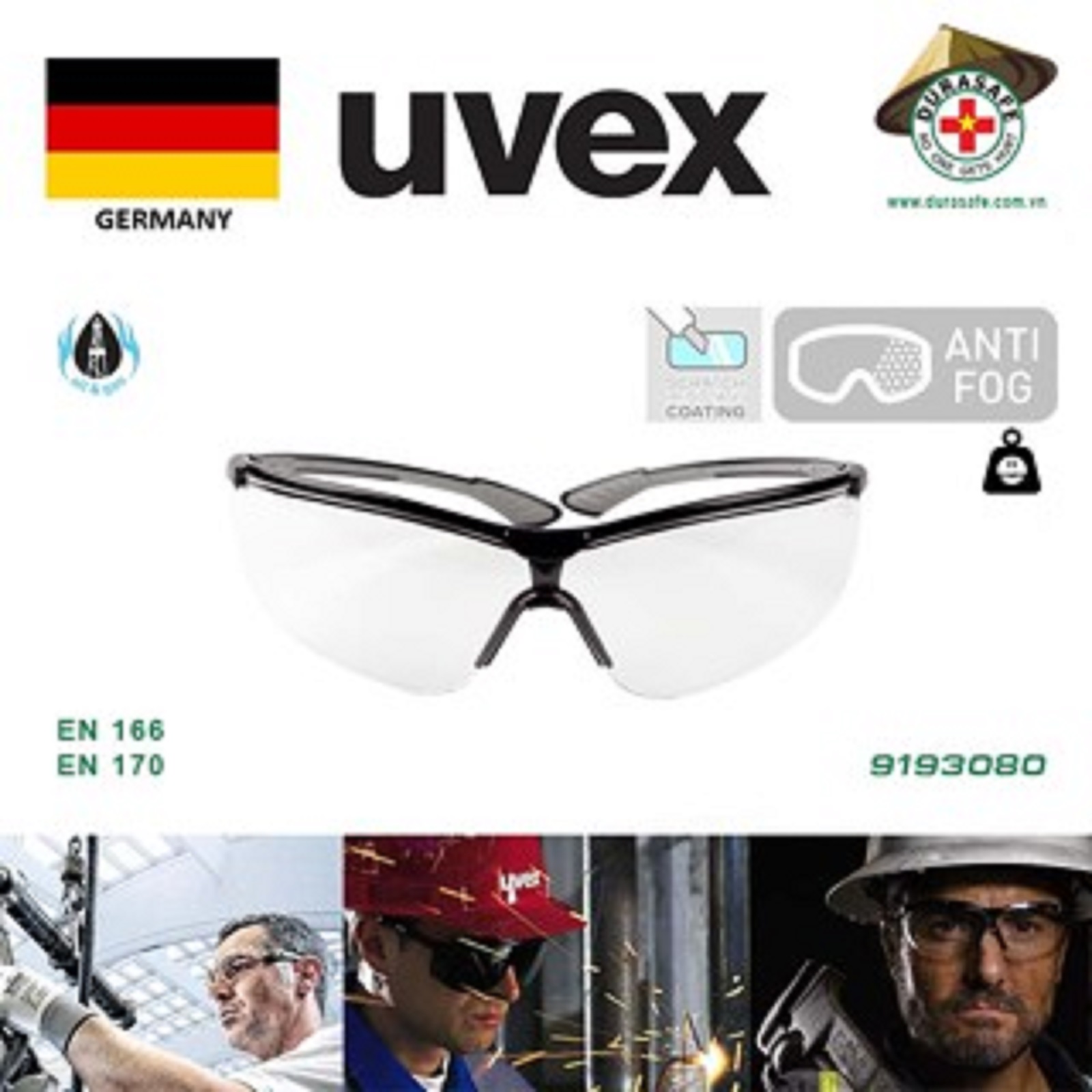 Kính bảo hộ UVEX 9193080 sportstyle clear supravision plus, anti-fog and scratch-resistant on both sides, Frame in black/gray, chống đọng sương, chống trầy xước cả 2 mặt kính, dáng thể thao