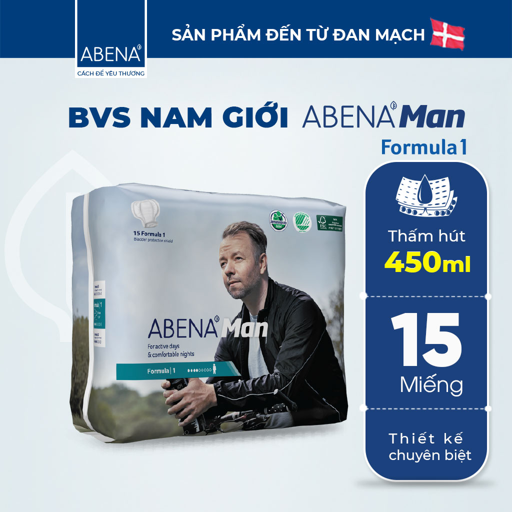 [Mua 1 tặng 1] Băng thấm tiểu nam giới Abena Formula 1- Nhập khẩu Đan Mạch (Gói 15 miếng)