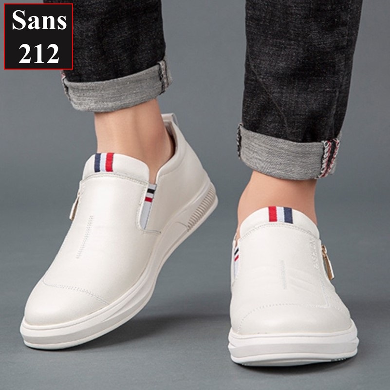 Sneaker nam nữ unisex độn đế 5cm Sans212 giầy thể thao trắng tăng chiều cao lười full white không dây êm chân cao cấp