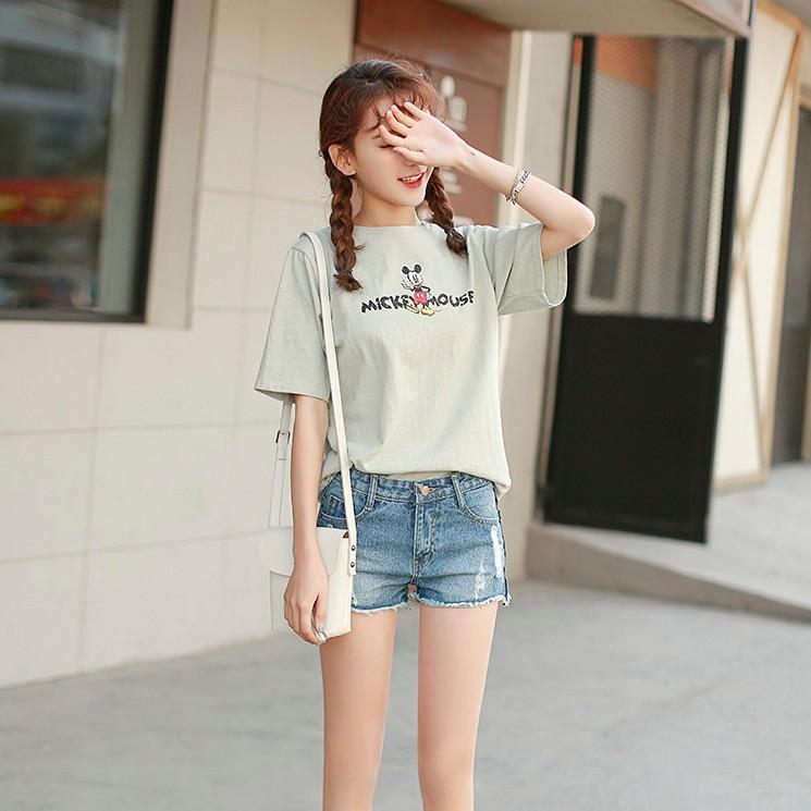 Áo Thun Nữ Form Rộng Tay Lỡ Màu Trắng In Chuột Hoạt Hình aothunnu169 ATN485