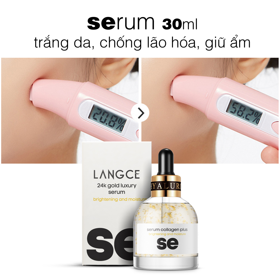 Serum 24k Trắng Da, Giữ Ẩm Chống Lão Hóa 30ml TẶNG Kem Làm Rụng Lông Trắng Da 20ml LANGCE