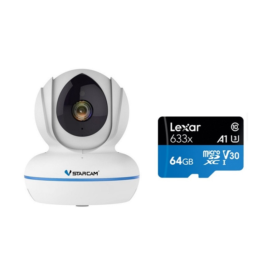 Combo Camera ip wifi không dây C22Q 2K 4MB H.265 Vstarcam , Kèm thẻ nhớ 64GB A1 Lexar - Hàng chính hãng