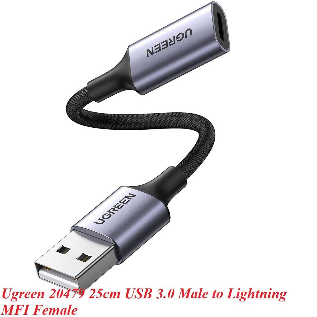 Ugreen UG20479US389TK 25CM Màu Xám Cáp chuyển đổi âm thanh USB 3.0 sang cổng tai nghe Lightning Hỗ trợ Mic điều khiển âm lượng Tương thích với Máy Tính, MacBook - HÀNG CHÍNH HÃNG