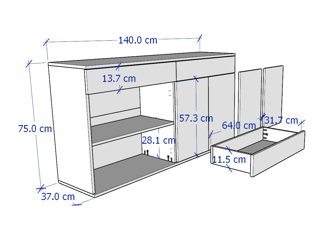 SOSIA, Kệ tủ 2 gian tích hợp STO_037, 140x37x75cm