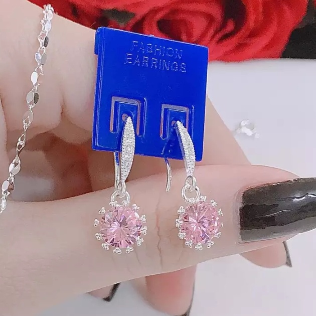 Bông tai mặt đá tròn chất liệu bạc MS162a