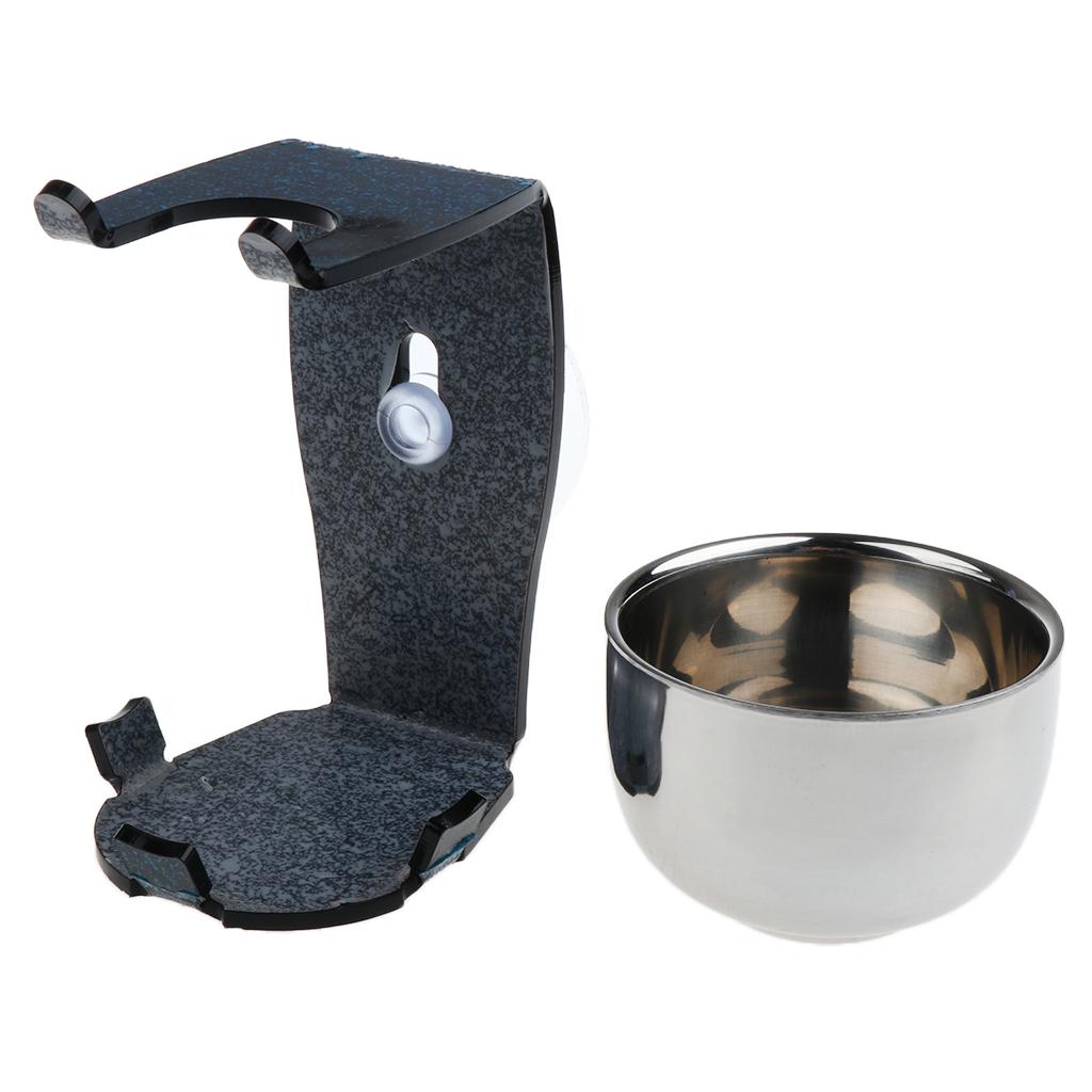 Men's Stainless Steel Shave Soap Bowl Mug + Broken-resistant Acrylic Shaver Frame Stand Set Shaving Brush Holder Travel Kit