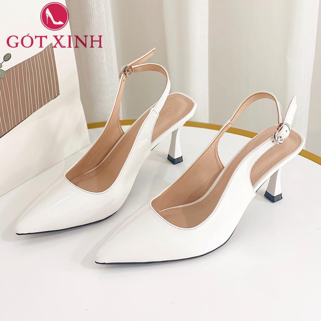 Giày Cao Gót Thương Hiệu Gót Xinh GX219 Da Mềm Cao 5cm Gót Nhọn Hở Gót Có Quai Hậu