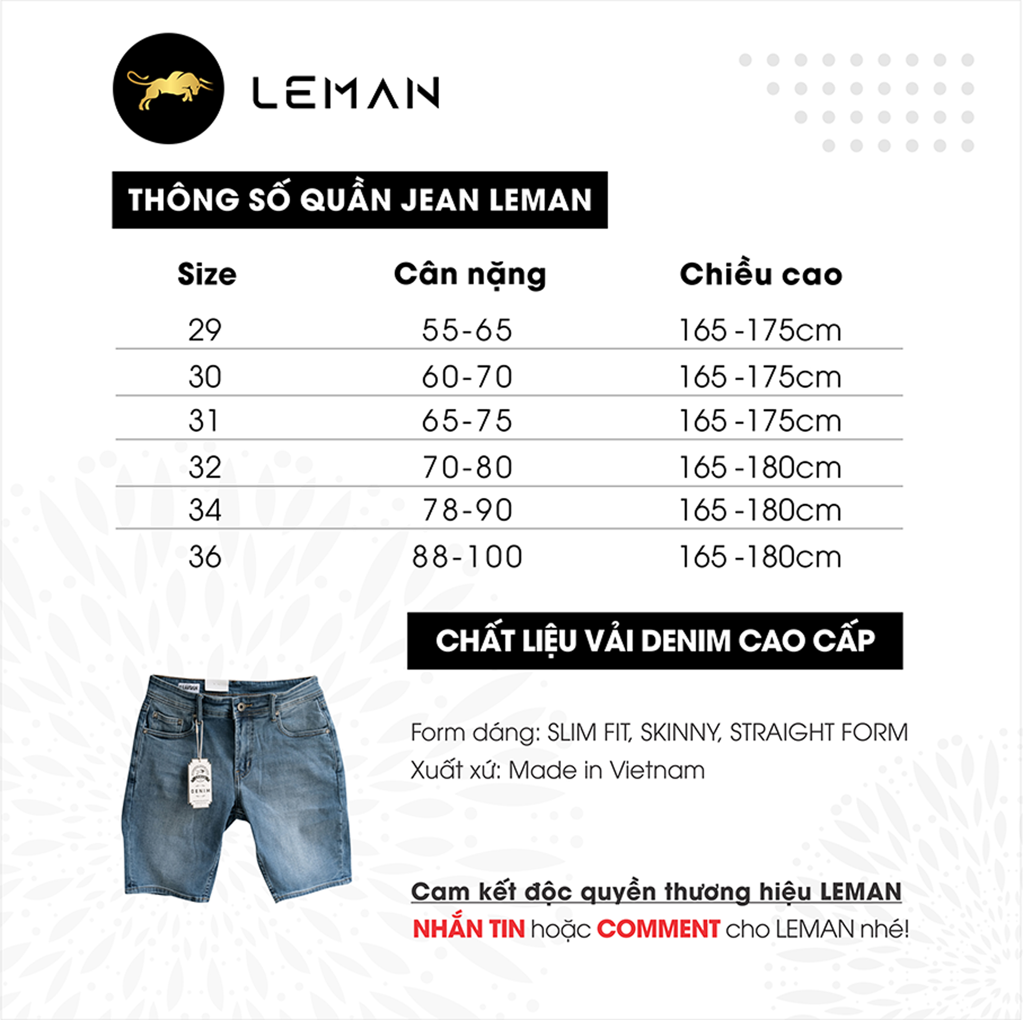 Quần Short Jean nam Leman xanh trơn JL07 - Slim straight Form