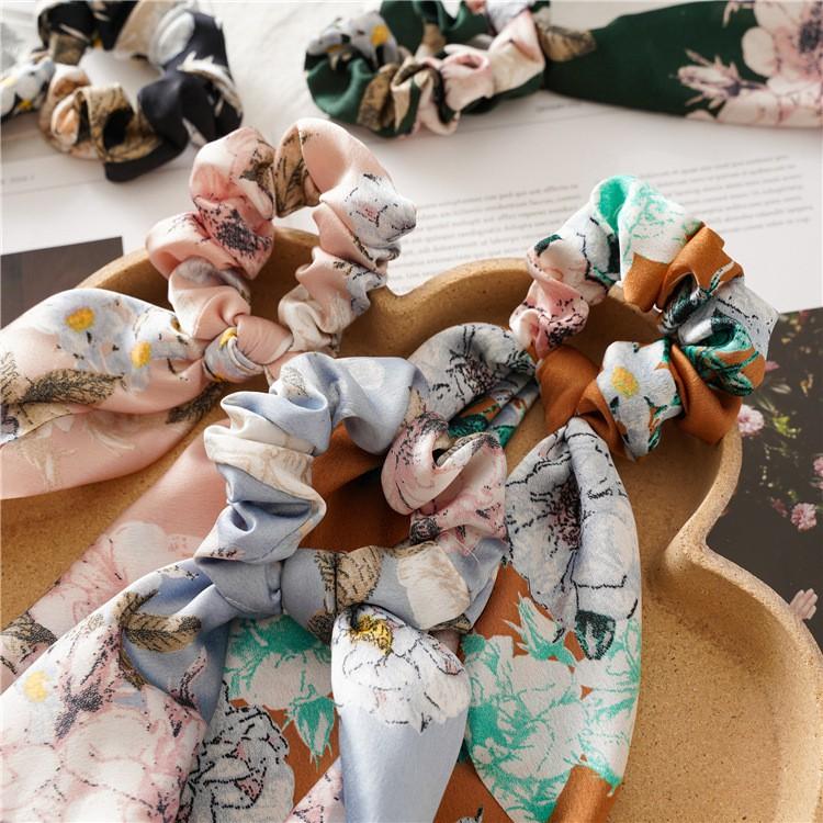 Cột Tóc Nơ Scrunchies Thắt Nút Hoa Tam Tam Giác Chất Liệu Voan Mềm Mại Thanh Lịch HOT TREND  - Mã DT012