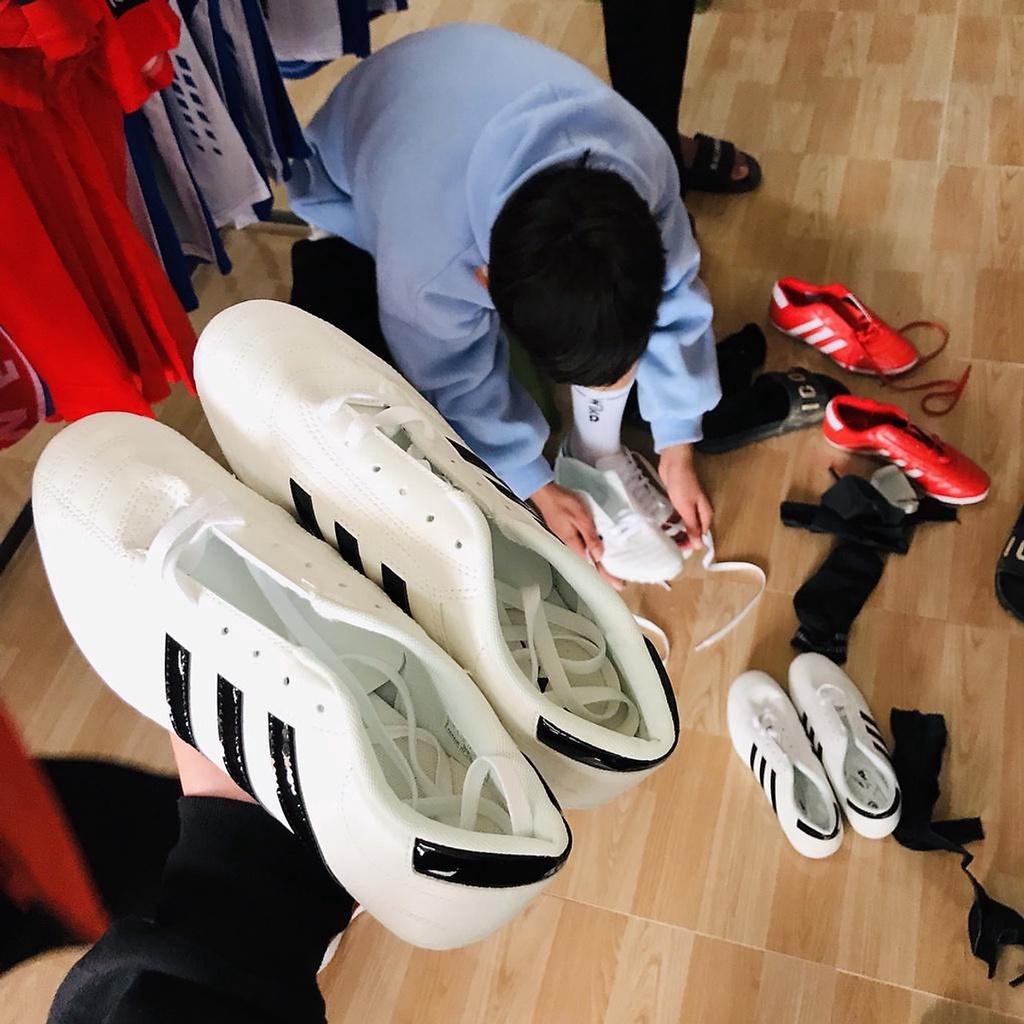 Giày đá banh 3 sọc cao cấp trắng