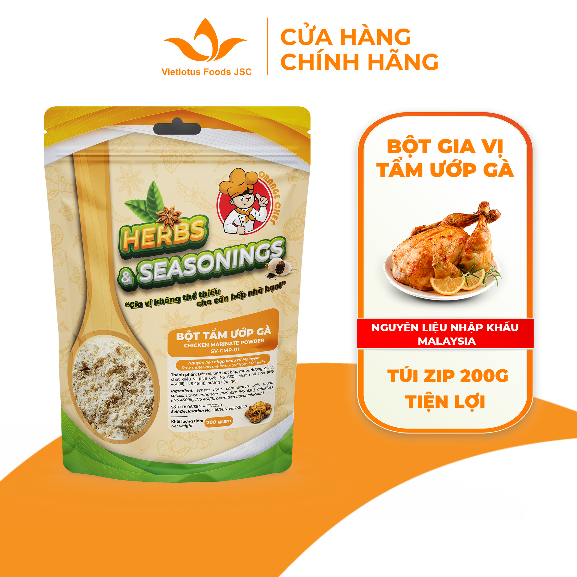 Bột tẩm ướp Gà Orange Chef Túi 200G - Nguyên liệu nhập khẩu Malaysia