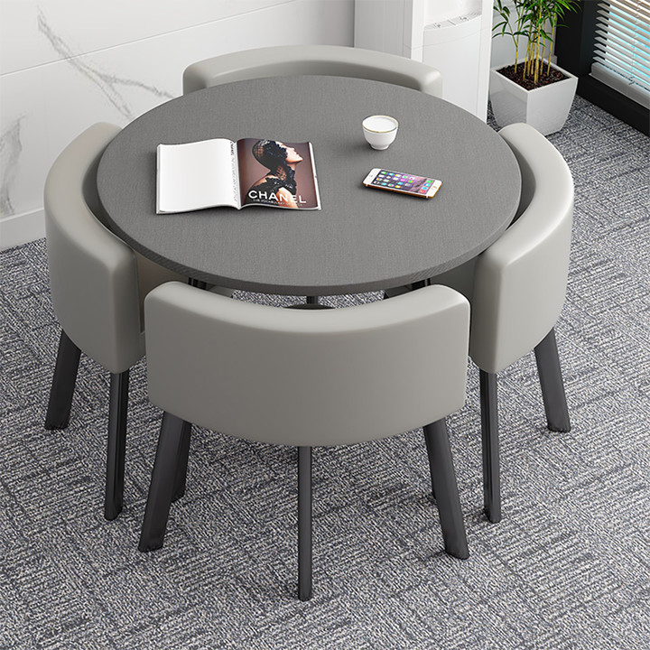 Bộ bàn ghế phòng khách - phòng ăn tích hợp bàn tròn - ghế bọc da sang trọng