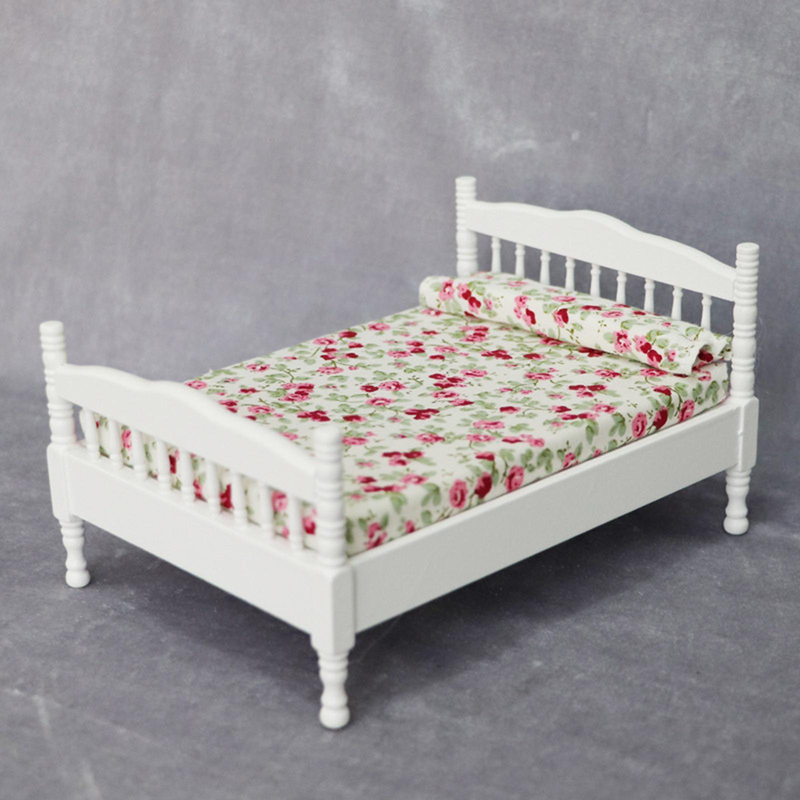 1:12 Doll House Miniature Bed Scale Tiny Decor Wood for Doll House Furnish
