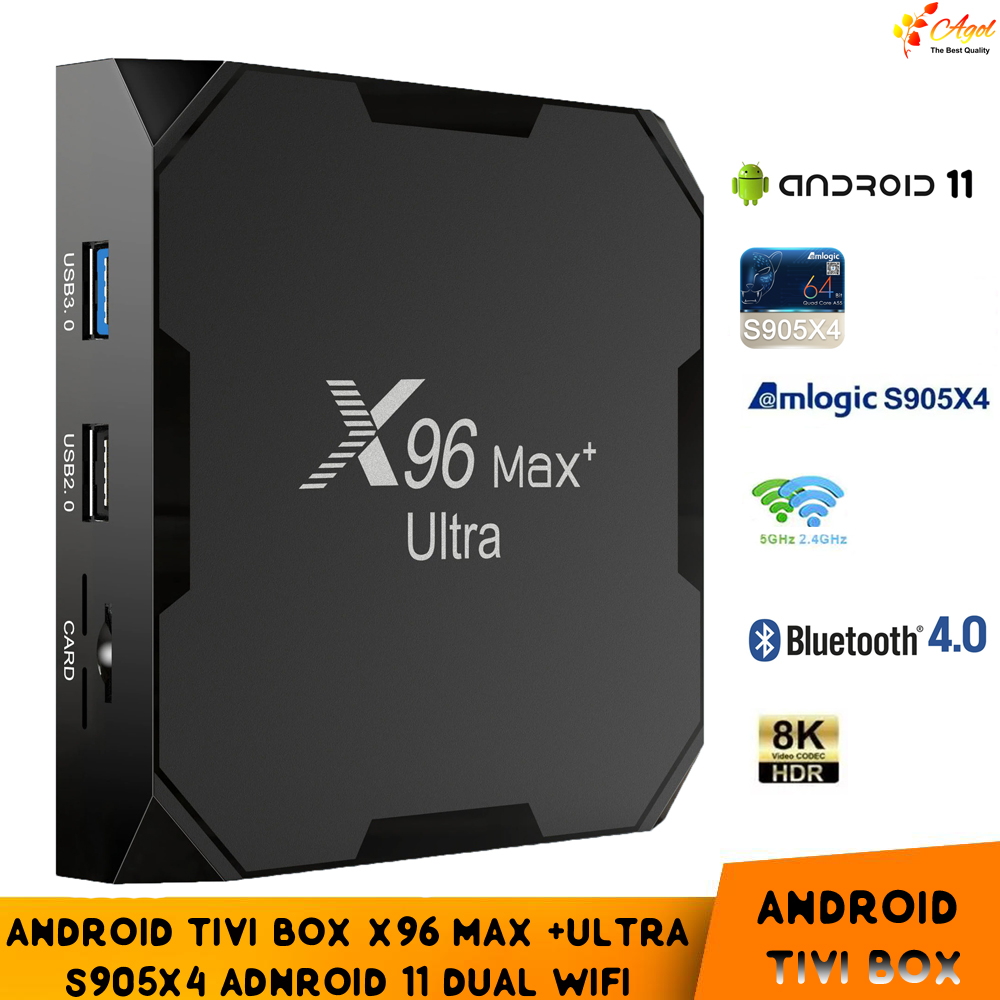 Android Tivi Box X96 Max plus ultra S905X4 Ram 4G Rom 32G Wifi Kép Có Bluetooth Cài Sẵn Ứng Dụng Xem Phim HD Và Truyền Hình Cáp miễn phí vĩnh viễn