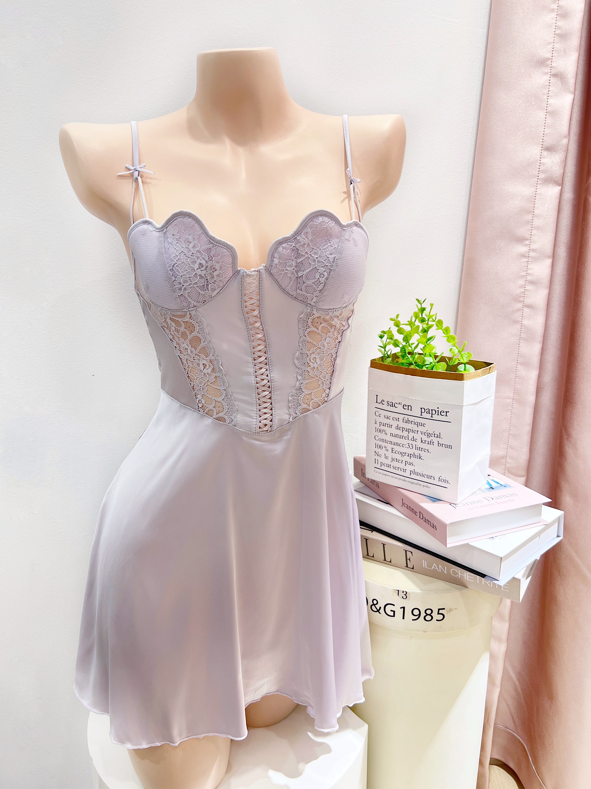 Váy Ngủ Trơn Đan Dây (Không kèm áo choàng) - B.Lingerie