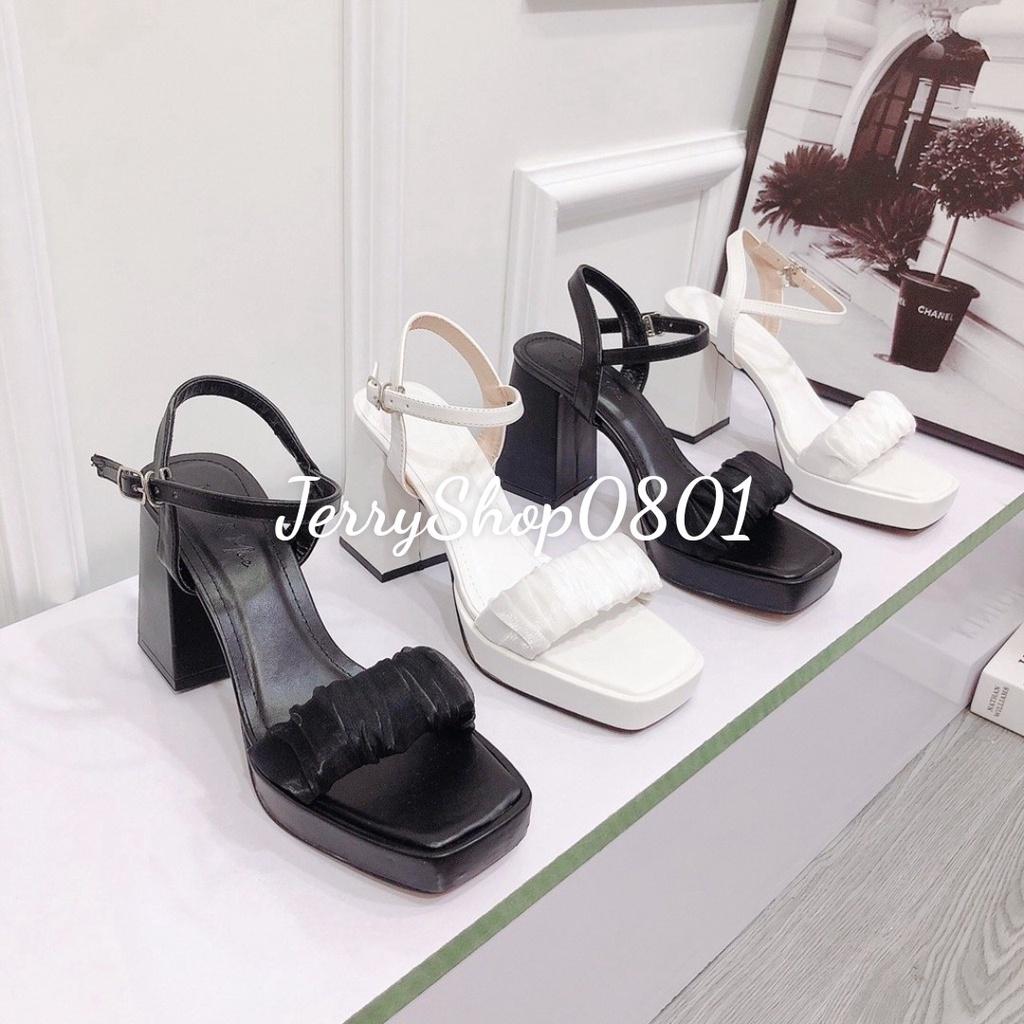 Giày Sandal cao gót nữ 10p ĐÚP MŨI QUAI NHÚN GÓT VUÔNG mẫu mới