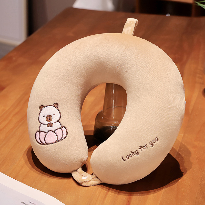 Gối Chữ U Capybara Cao Cấp Dùng Cho Văn Phòng Du Lịch Máy Bay Có Nút Cài Cổ