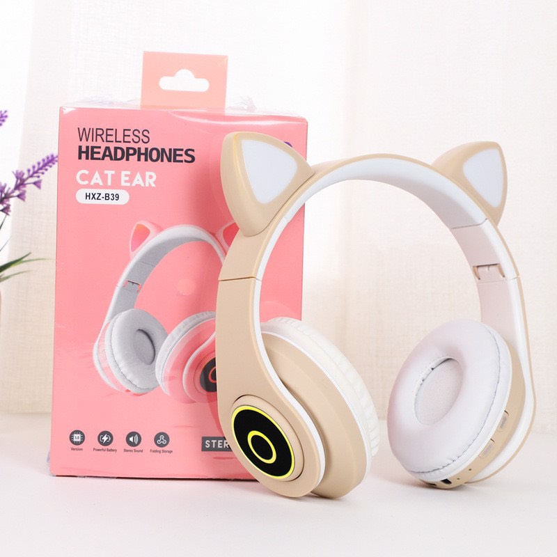 Tai Nghe Headphone Bluetooth V5.0 Model B39 Kiểu Dáng Tai Mèo Có Đèn Led - JL