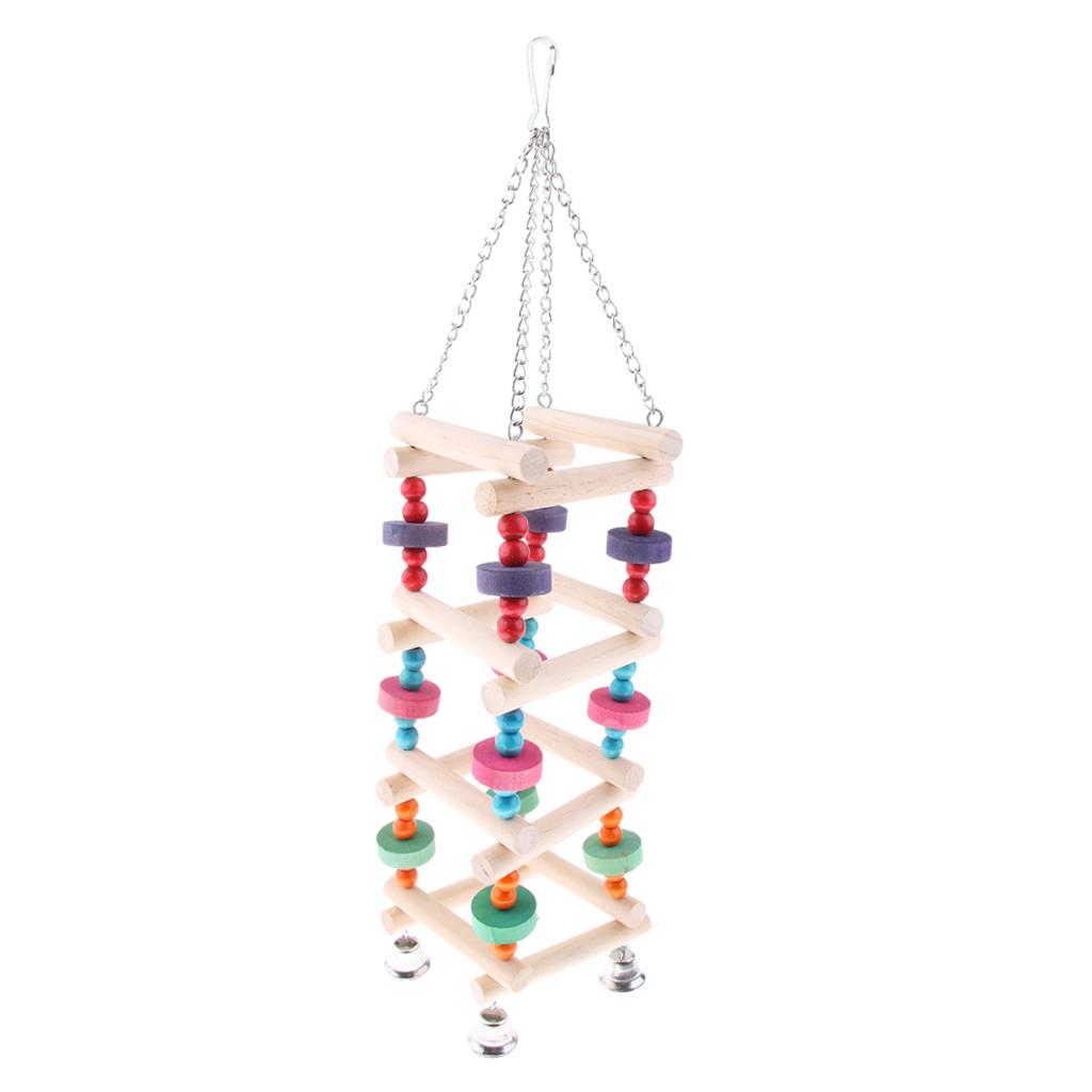 Bird Parrot Wooden Stand Perches Toy Hanging Swing Ladder Climb Chewing Toy