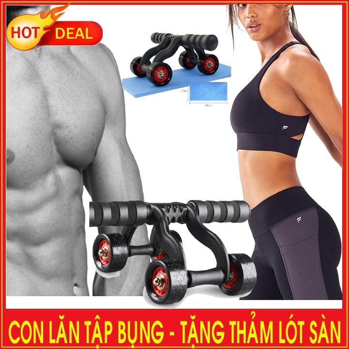 Dụng Cụ Con Lăn Tập Cơ Bụng 4 Bánh Giảm Mỡ Bụng Cao Cấp CL02 (Tặng Thảm)