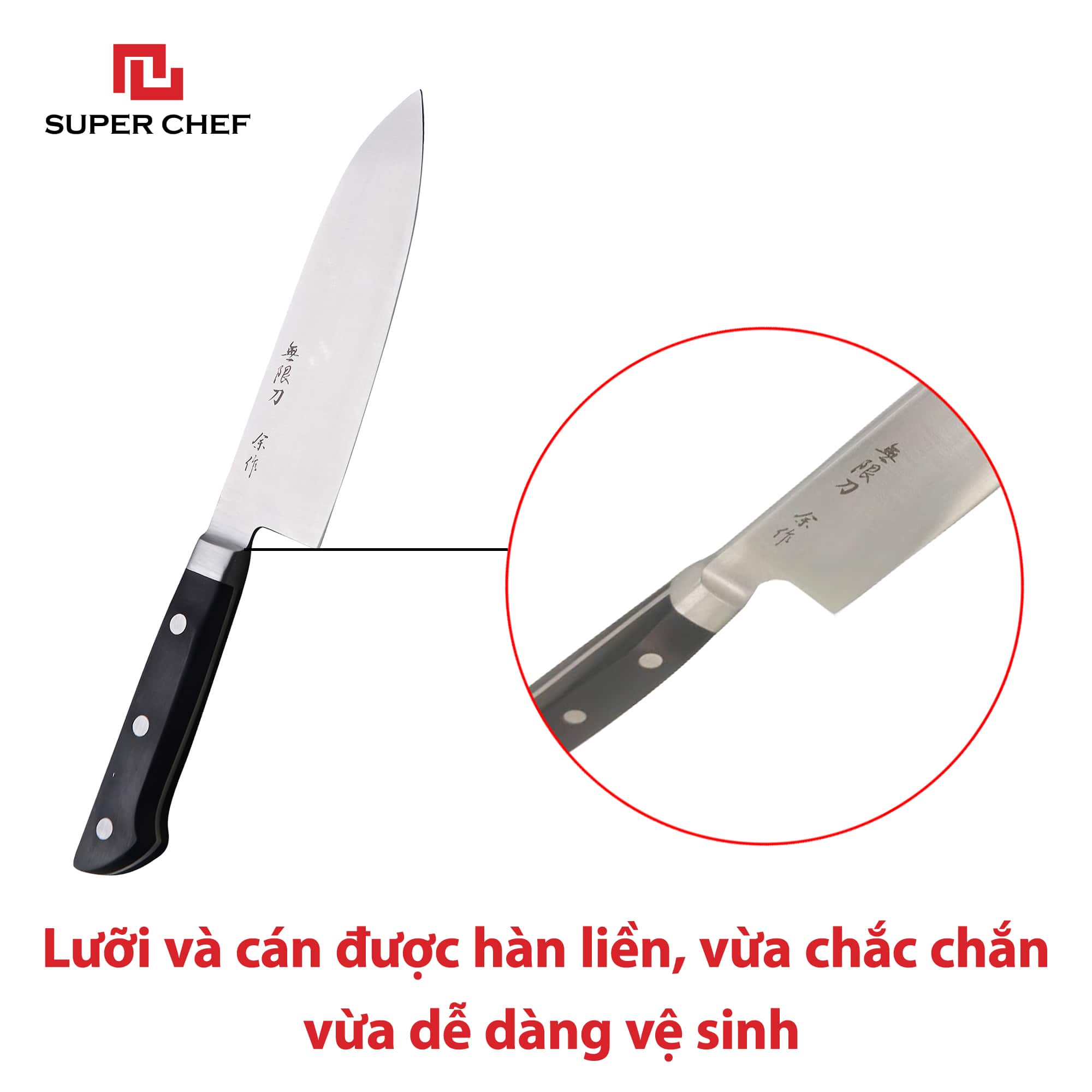 Dao Bếp Dài Santoku Chính Hãng Super Chef Công Nghệ Nhật Siêu Sắc Bén, Lâu Cùn, Lưỡi Thép Cao Cấp Không Gỉ Sét , An Toàn Sức Khỏe Siêu Tiện Lợi ( Lưỡi dài 16.5cm)