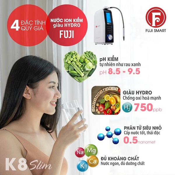 Máy Lọc Nước Ion Kiềm Fuji Smart K8 Slim - Hàng Chính Hãng