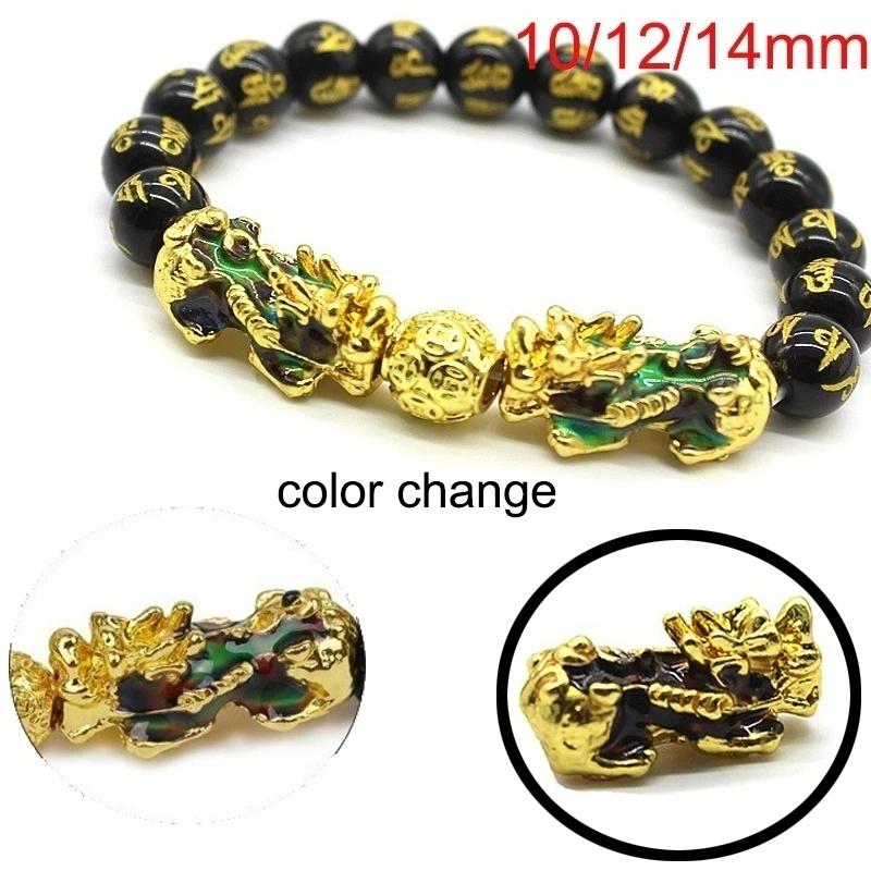 Vòng Tay Chuỗi Hạt Obsidian Màu Đen Đổi Màu Pi Xiu Mang Lại May Mắn