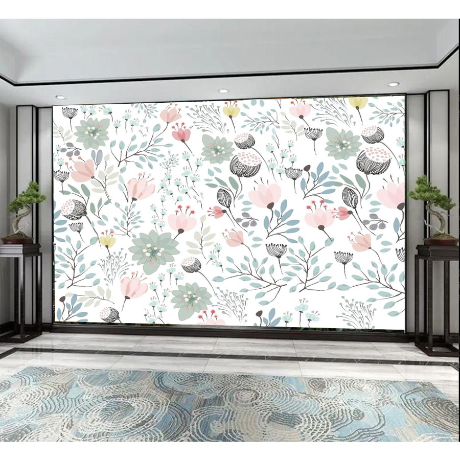 (HCM)Tranh dán tường 3d họa tiết hoa lá tích hợp sẵn keo, dễ dán(có in theo yêu cầu)