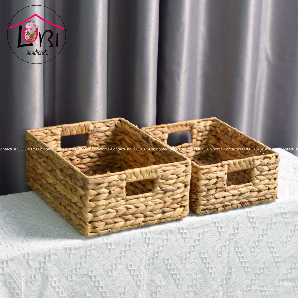 Lubihandicraft - Sọt đựng đồ lục bình hình chữ nhật bộ 3 - đơn giản, mộc mạc