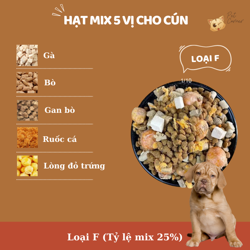 Hạt mix cao cấp cho cún trộn thịt bò, gà, tôm, cá, lòng đỏ trứng, rau củ quả - Thức ăn hạt cho chó kén ăn