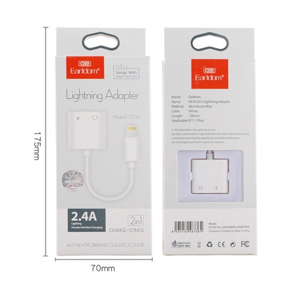 Bộ chuyển đổi cổng Lightning sang jack Audio 3.5 chuyên dụng cho IPhone7 / 7 Plus/8/8 plus/ iphone X Earldom - Hàng nhập khẩu