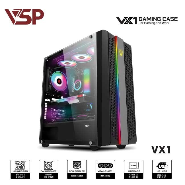 Vỏ Máy Tính Case VSP VX1 Đen – Hàng Chính Hãng