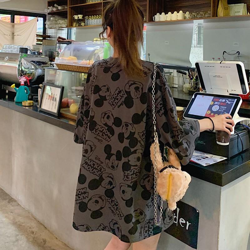 Áo thun tay ngắn cổ tròn dáng rộng in họa tiết hoạt hình đáng yêu cho nữ