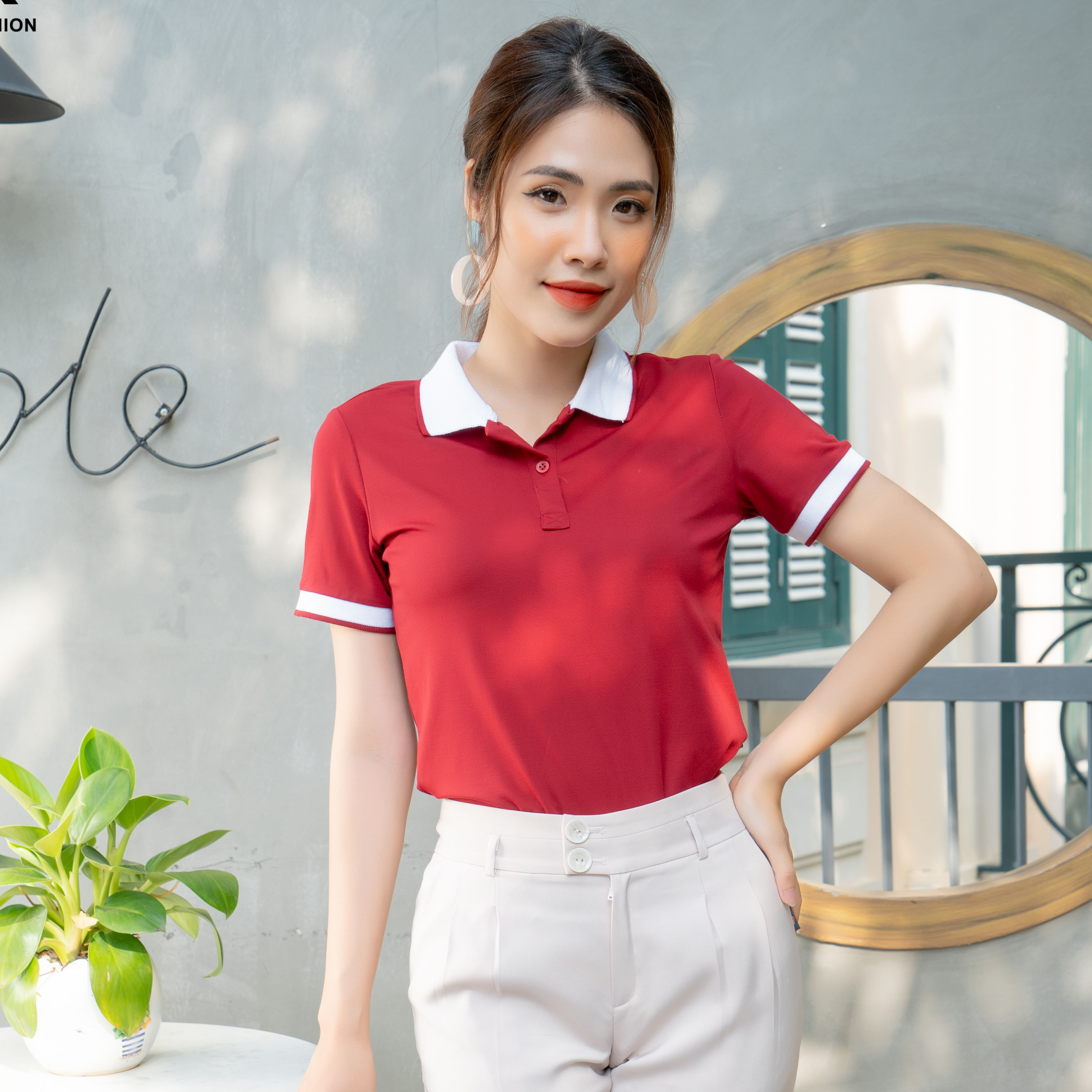 Áo thun polo nữ mắt chim ngắn tay cotton có cổ bẻ cao cấp vải cotton Hàn thoáng mát UK FASHION NKAT2001017